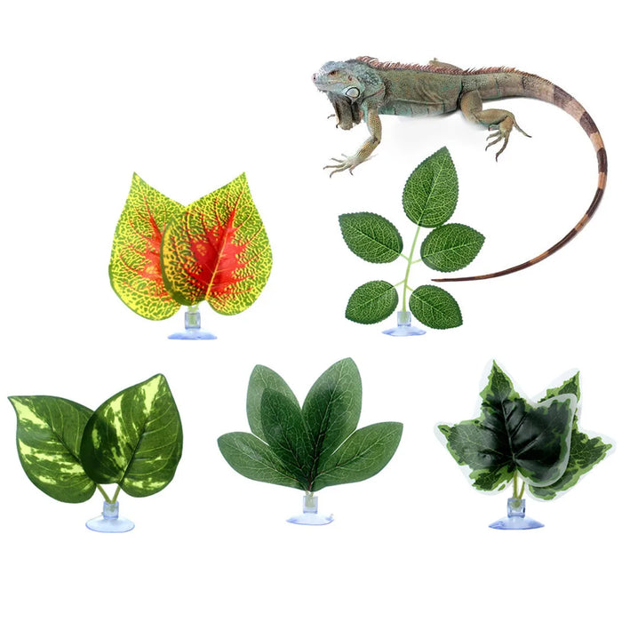 5pcs Terrarium Reptile Plants Turtle Terrarium Habitat Decor Leaves Plants Reptile Accessories Aquarium Accessories