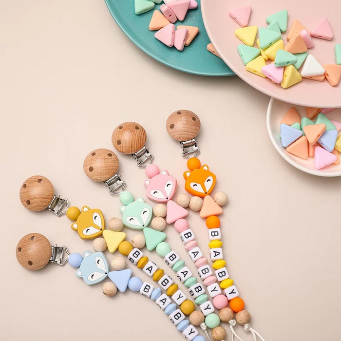 Personalized Name Handmade Silicone Pacifier Clips Holder Chain Fox Shape Teether Pacifier Chain Pacifiers Leashes Cases Gifts