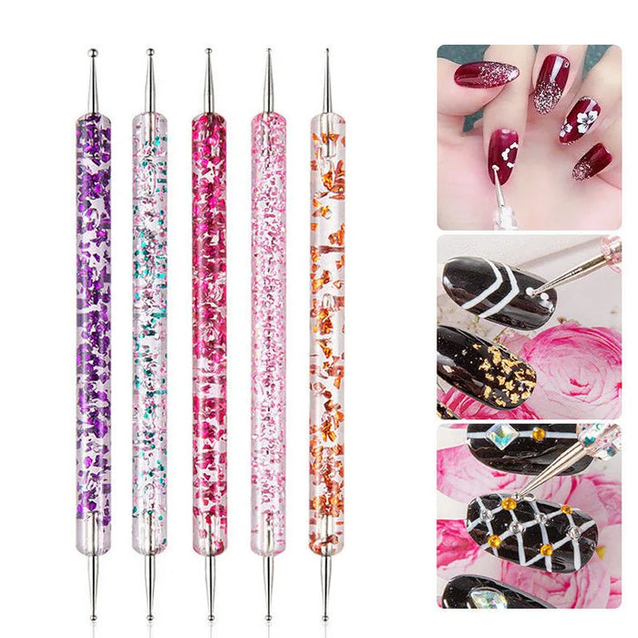 5 Pcs/set Nail Art Dotting Pen Crystal Beads Handle Dual-ended Drawing Painting Rhinestones Manicure Tools