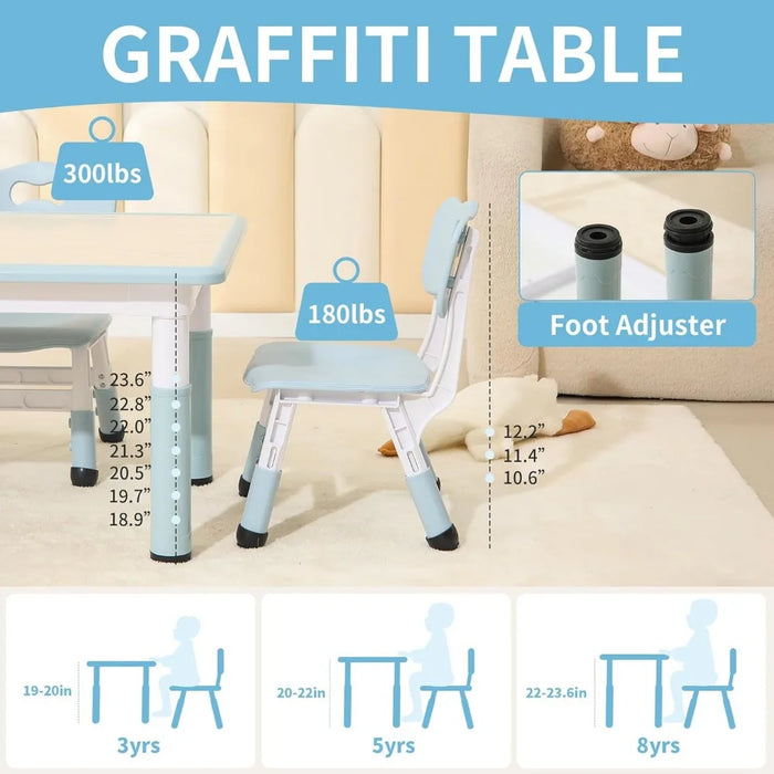 Toddler Table and 2 Chairs Height-Adjustable Kids Table and Chairs Set Children Activity Table for Boys and Girls Aged 3-8