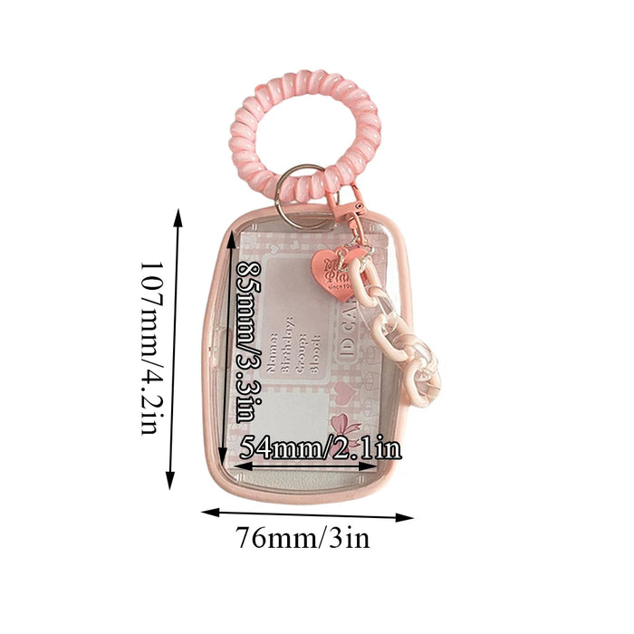 Pink Vertical Card Cover Cute Sweet Photocard Holder Card Storage Sleeve Stationery Fashion Card Protector With Pendant