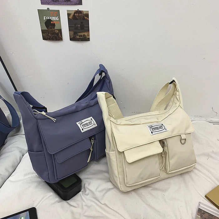 Korean Ulzzang Messenger Bag Women New 2023 Nylon Bags Multipockets Crossbody Bags For Women School Book Shoulder Bag Girls Sac