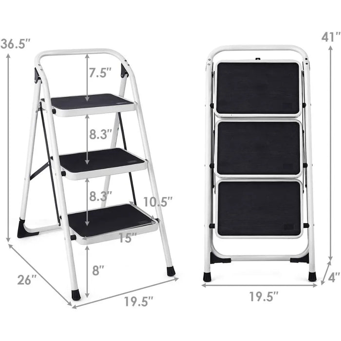 Goplus 3 Step Ladder, Folding Heavy Duty Step Stool Lightweight Steel Ladder with Handgrip and Wide Anti-Slip Platform for