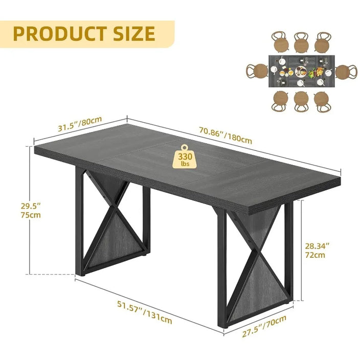 Farmhouse Dining Table for 6-8 People, 70.8-Inch Rectangular Wood Dining Table, Rustic Kitchen Dinner Table with Heavy Duty