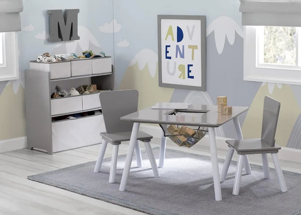 Delta  Table and Chair Set for Kids Children 4-Piece Toddler Playroom Set, Grey/White Study Table for Kids