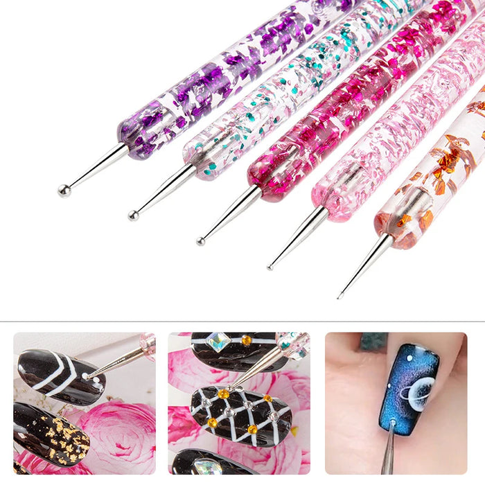 5Pcs Nail Art Dotting Pen Crystal Beads Handle Dual-ended Drawing Painting Rhinestones Manicure Tools Manicure Dotting Tool