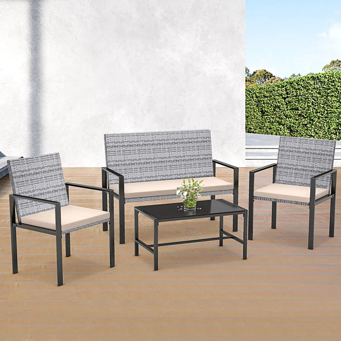 4 piece Rattan Chair Furniture set Modular Wicker Outdoor Sectional Sofa PE Rattan Outdoor set With Cushions Bistro Outdoor Home