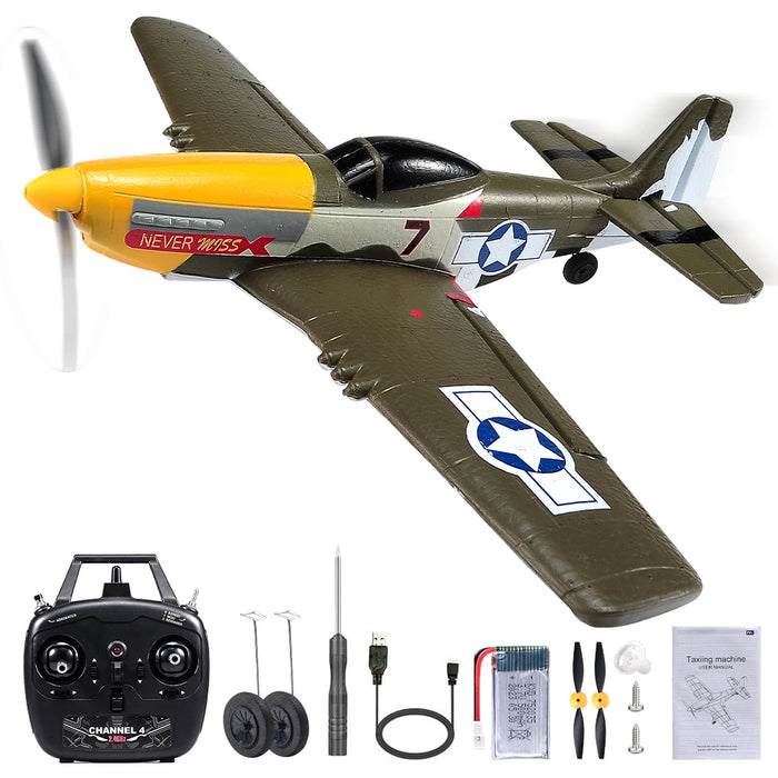 New P51 Mustang RC Plane 2.4G 4CH 6 Axis 410MM Wingspan Foam  Fighter One Key Aerobatic RTF Aircraft Glider Toys Gifts