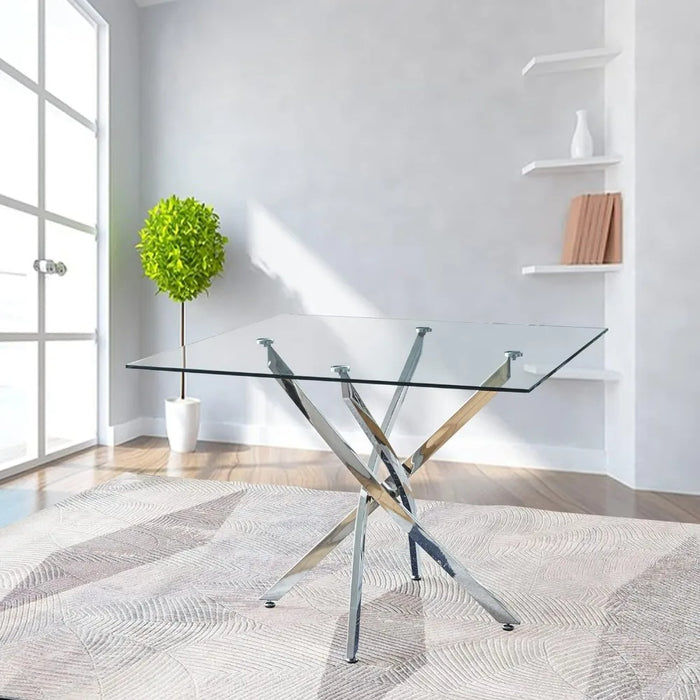 Glass Square Dining Table with Tempered Glass Table Top Stainless Steel Legs,36" Modern Square Glass Kitchen Table