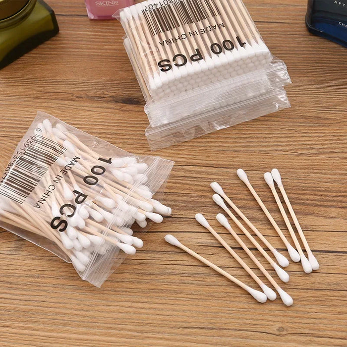 100pcs/bag Baby Cotton Swabs Disposable Wood Swabs Cotton Bud Rod for Baby Health Care Girls Makeup Swabs Random Package