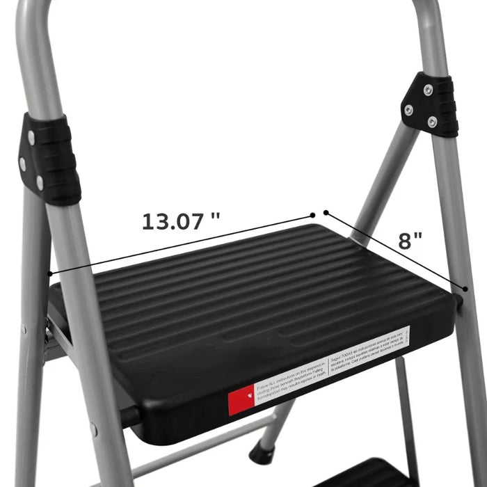 Hyper Tough Gray & Black 2-Step Steel Large Platform & Foldable Step Stool – Holds up to 225 Pounds