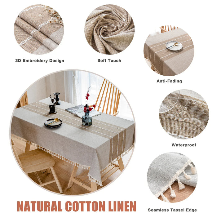 Battilo Linen Cotton Tablecloth Round Rectangular Table Cloth Waterproof Table Cover for Dining Coffee Table Kitchen Decoration