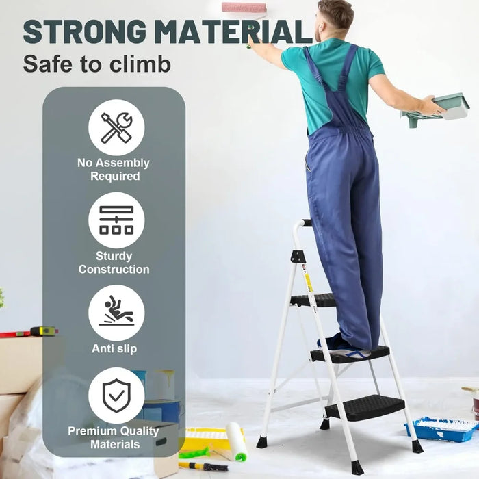 3 Step Ladder, Folding Step Stool for Adults with Handle, Lightweight, Perfect for Kitchen& Household, 500lbs Capacity