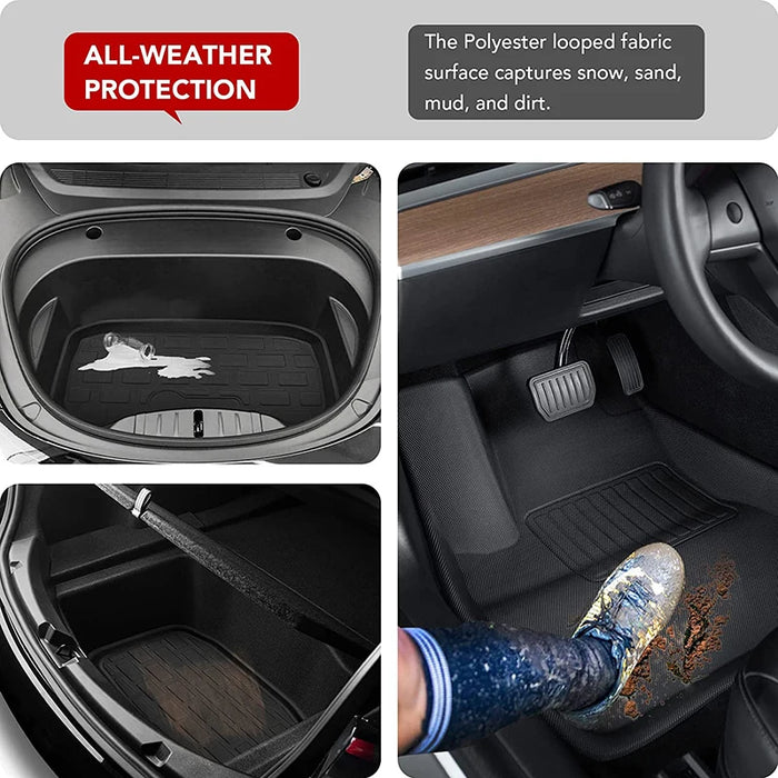 NovaAcc For Tesla Floor Mats Model Y 2017-2024 Left Rudder All Weather Waterproof Trunk Mats Cargo Liner Trunk Accessories