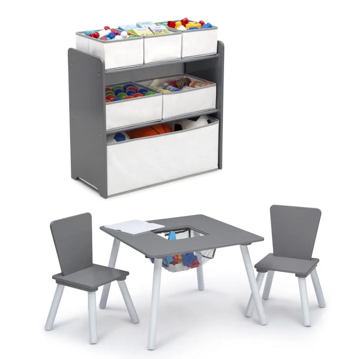 Delta  Table and Chair Set for Kids Children 4-Piece Toddler Playroom Set, Grey/White Study Table for Kids