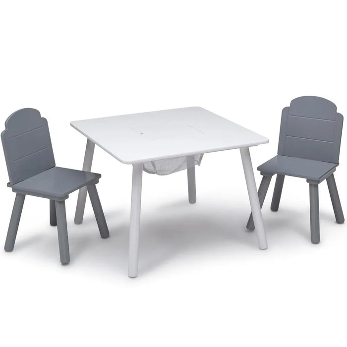 Delta Children Finn Table and Chair Set with Storage, White/Grey Kids Table and Chair Set