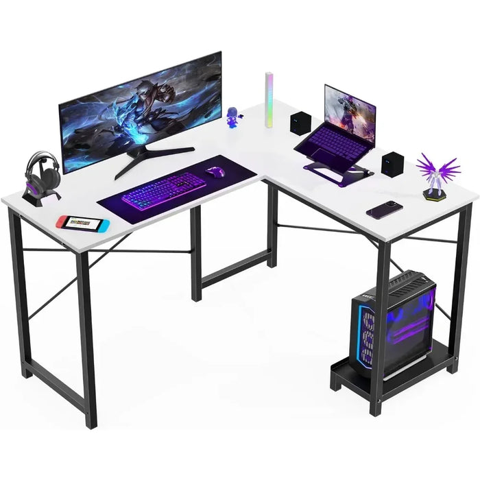 L-Shaped Computer Desk - Gaming Desk Corner Table 50 Inch PC White Writing Desk Wooden Desktop Computer CPU Stand