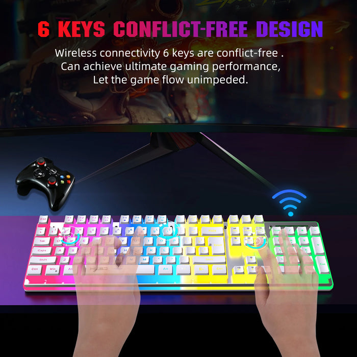 Rechargeable Wireless Pudding Keyboard Mouse Combos Kit 2.4G USB RGB Backlight Keyboard and Gaming Mice Set for Home Office