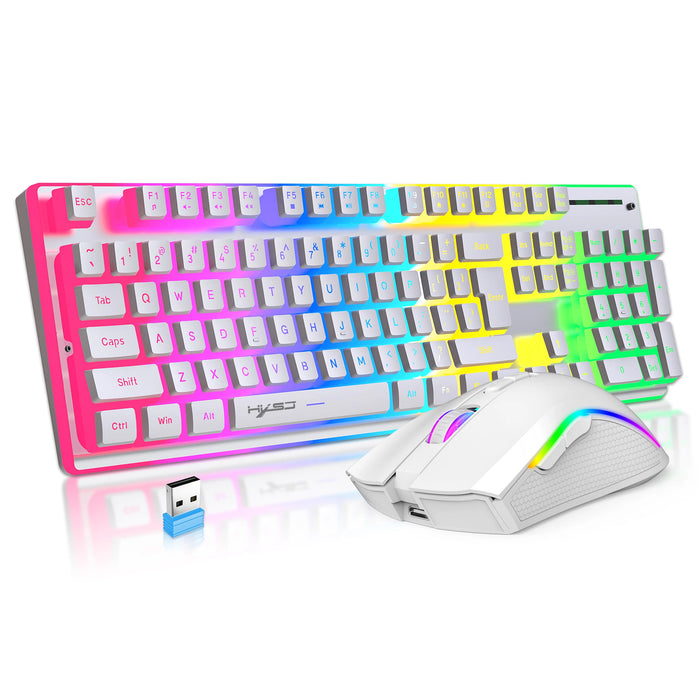 Rechargeable Wireless Pudding Keyboard Mouse Combos Kit 2.4G USB RGB Backlight Keyboard and Gaming Mice Set for Home Office