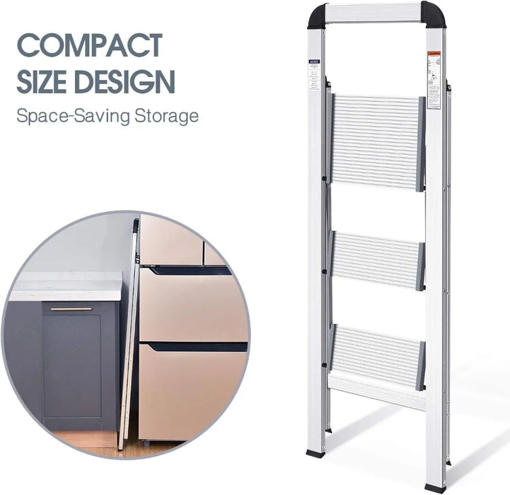 KINGRACK Aluminium 3 Step Ladder, Lightweight Step Stool with Non-Slip Pedals, Handrail, 330 LBS Foldable Step Ladder