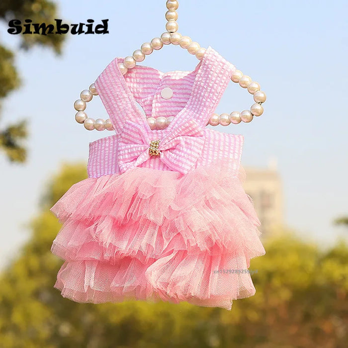 Dog Summer Dress Princess Cat Lace Stripe Skirt Slip Dress Puppy Apparel Cute for Small Medium Chihuahua Clothes Pet Product