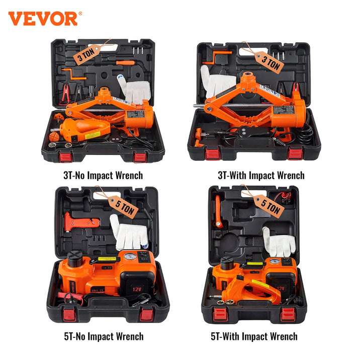 VEVOR Electric Car Jack Floor Jack 3/5Ton Lifting Set DC 12V Car Scissors Jack With Impact Wrench  Auto Repair Tool Service Kit