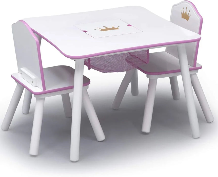 Kids Wood Table and Chair Set with Storage White/Pink Perfect Space for Playtime, Homework, or Mealtime