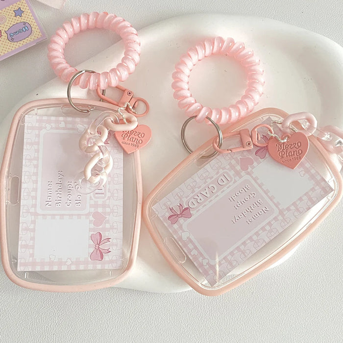 Pink Vertical Card Cover Cute Sweet Photocard Holder Card Storage Sleeve Stationery Fashion Card Protector With Pendant