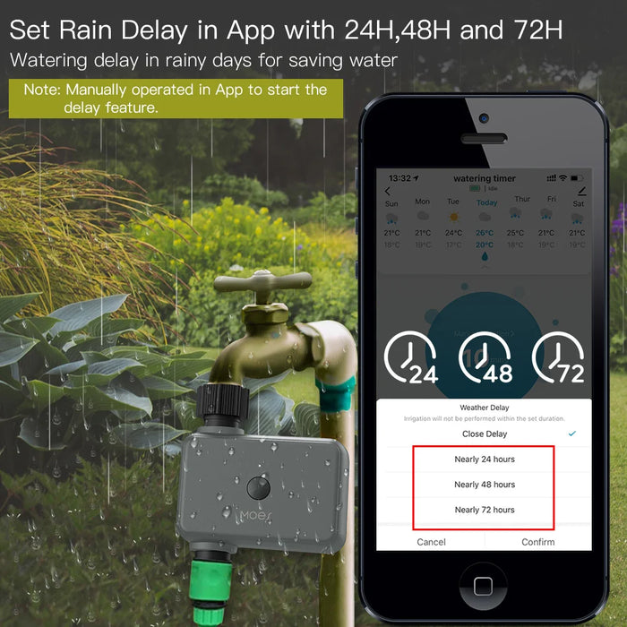 MOES Smart Tuya Bluetooth Garden Water Timers Rain Delay Programmable Automatic Irrigation Timer with Hub Required