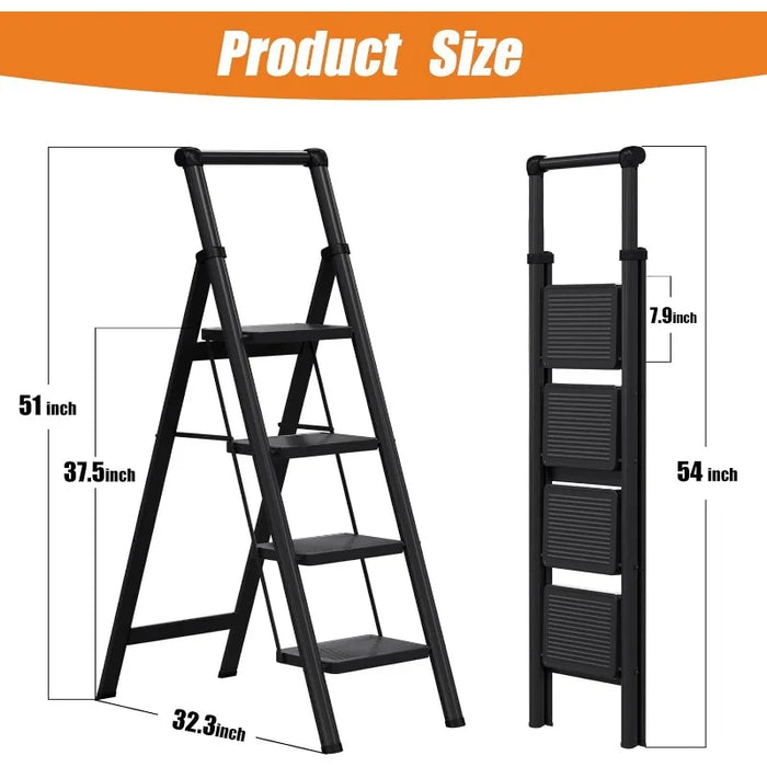 Ladder  4 Step Ladder, 4 Step Stool Folding Step Stool with Handrails, Sturdy  Stool for Adult, Ladders 500LBS