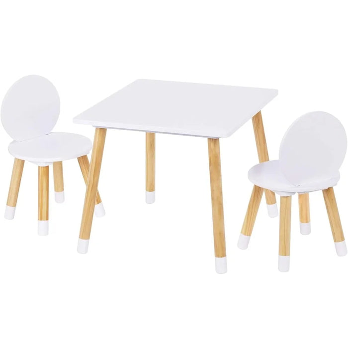 UTEX Kids Wood Table and Chair Set, Kids Play Table with 2 Chairs,3 Pieces Kids Round Table for Toddlers, Girls, Boys,White