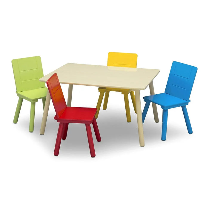 Delta Children Kids Table and Chair Set (4 Chairs Included), Natural/Primary