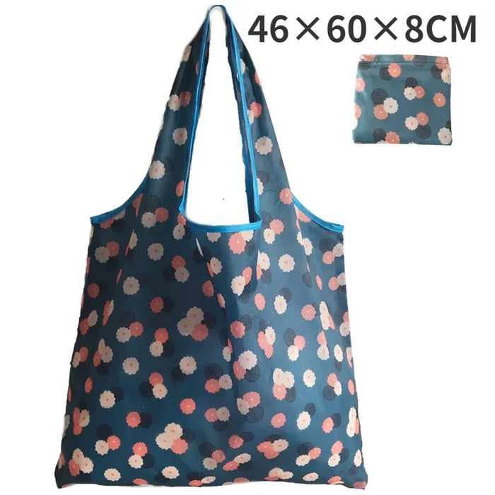 Fashion Printing Foldable Eco-Friendly Shopping Bag Tote Folding Pouch Handbags Convenient Large-capacity for Travel Grocery Bag