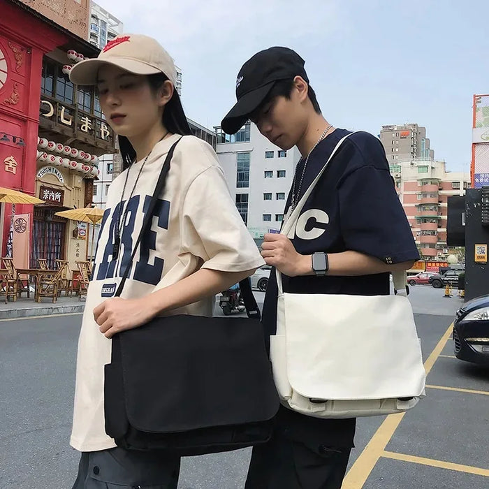 Collage Student School Bags Women&Men Unisex Crossbody Bags Multipockets Messenger Bag Simple Nylon Shoulder Bag