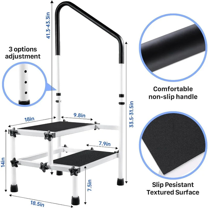 Medical 2 Step Stool with Handrail Handle for Elderly,Seniors,Kitchen Bathroom Viechle Ladder