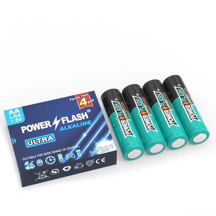 HUATAI PowerFlash AA 100 pcs Alkaline Long-Lasting Batteries, double A, LR06 High-performance Battery for Home, Work, Various De