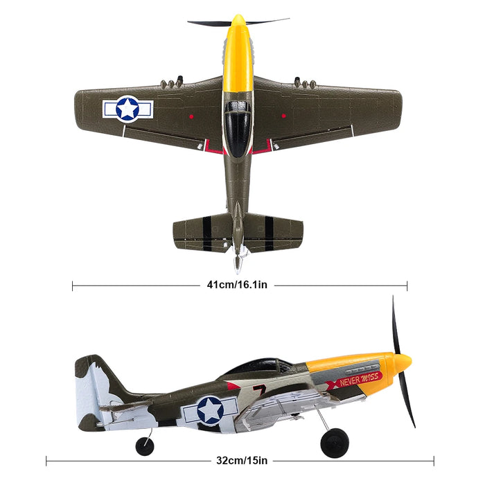 New P51 Mustang RC Plane 2.4G 4CH 6 Axis 410MM Wingspan Foam  Fighter One Key Aerobatic RTF Aircraft Glider Toys Gifts