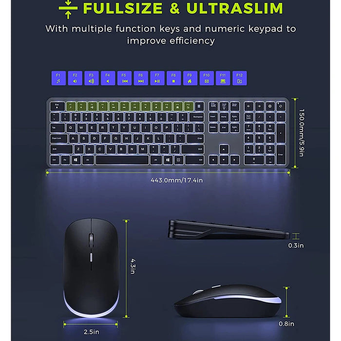 Backlight Wireless Keyboard and Mouse Combo 2.4G USB Silent Keyboard Set Rechargeable Full-Size Slim Keyboard & Mouse Set