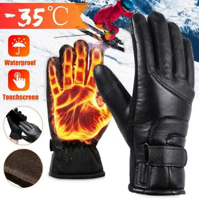 1 Pair PU Leather Snowmobile Gloves 3 Gear Adjustable USB Winter Electric Warming Gloves Waterproof Winter Outdoor Warm Gloves