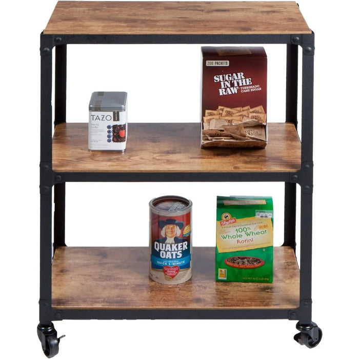 Kitchen island & Trolleys, Rolling Cart, Microwave Stand, 3-Tier, Coffee Cart, Kitchen, Wood/Metal, 23"L x 12"W x 29.5"H, Brown