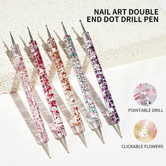 5Pcs Nail Art Dotting Pen Crystal Beads Handle Dual-ended Drawing Painting Rhinestones Manicure Tools Manicure Dotting Tool