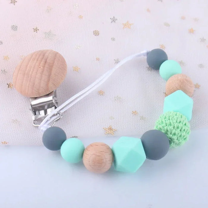 Silicone Dummy Clips Baby Pacifier Leashes & Cases  Infant Teething Toys Beech Cartoon Wooden Chewable Toy Newborn Shower Gifts