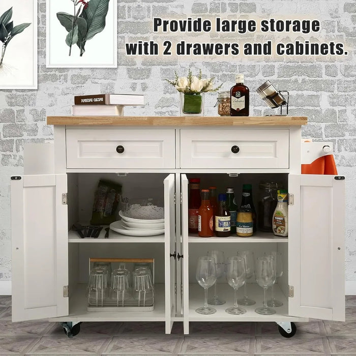 Storage Rack Trolley, Kitchen Island Cart with Wheels with Storage Drawer with Shelf Towel Rack, Kitchen Bar and Serving Trolley