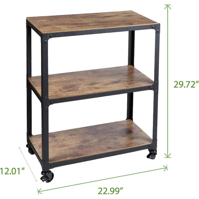 Kitchen island & Trolleys, Rolling Cart, Microwave Stand, 3-Tier, Coffee Cart, Kitchen, Wood/Metal, 23"L x 12"W x 29.5"H, Brown