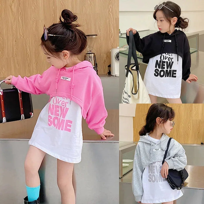 Girls Hoodies Kids Letter Print Outerwear Teens Hooded Sweatshirt 2024 Spring Fall 3 To 12Yrs Children's Korean Style Clothing