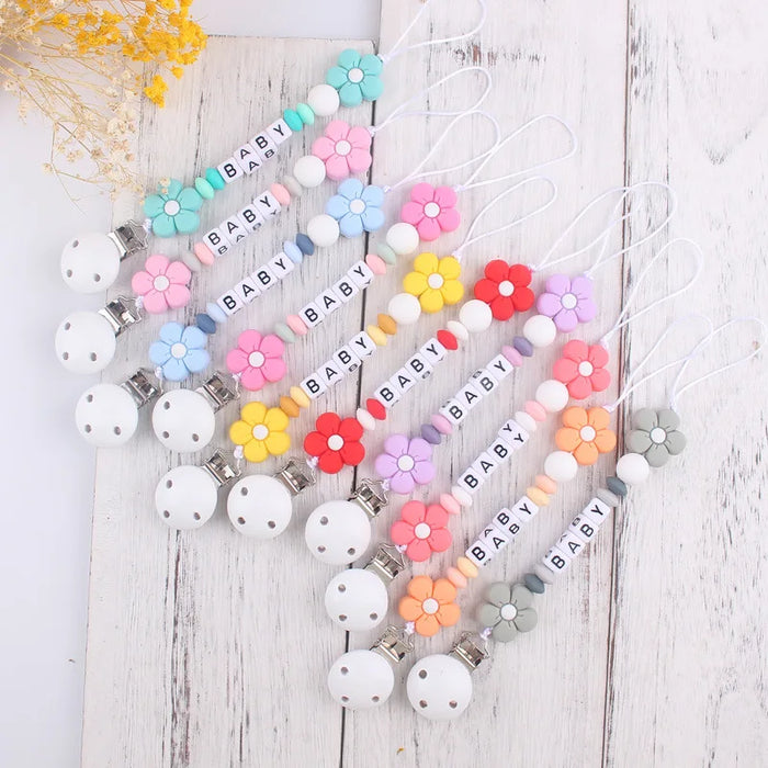 New Baby Personalized Name Pacifier Clips Silicone Teether Beads Chain  Nipple Dummy Holder Clip Customized Pacifiers Leashes