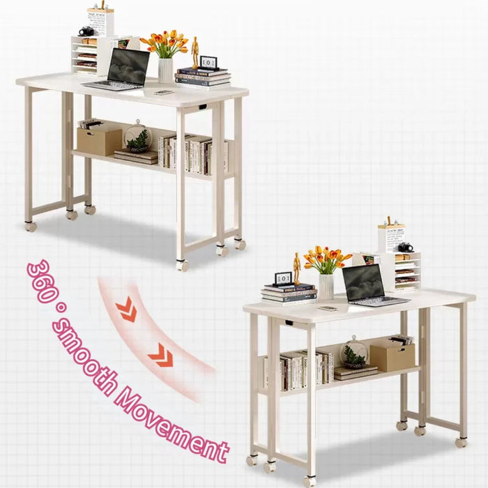 Folding Computer Desk Minimalist Bookshelf Integrated Office Table Simple Study Desk with Wheels Foldable Student Computer Table