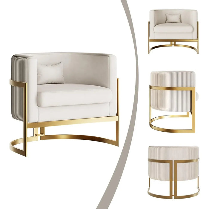 Living Room Chair with Gold Legs, Velvet Accent Chairs, Modern Barrel Living Room Chair