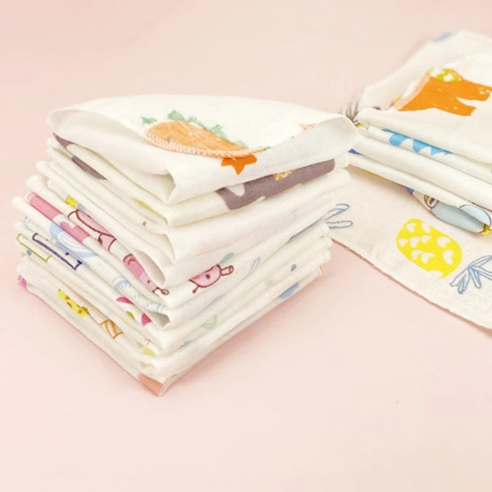 10Pcs 20x20cm Baby Washcloths Set Cartoon Print Double Layer Gauze Infant Face Towel Reusable Wipes Absorbent Square QX2D