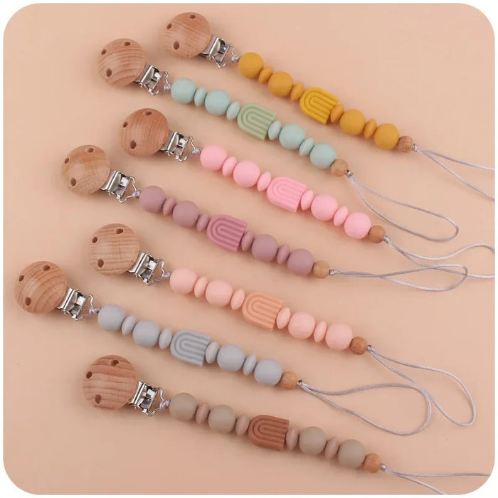 New Baby Pacifier Clip Chain Silicone Beads Rainbow  Appease Soothes Infant Pacifier Leashes & Cases Dummy Holder